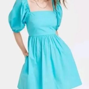 a new day Turquoise Square-Neck Puff Sleeve Mini Dress